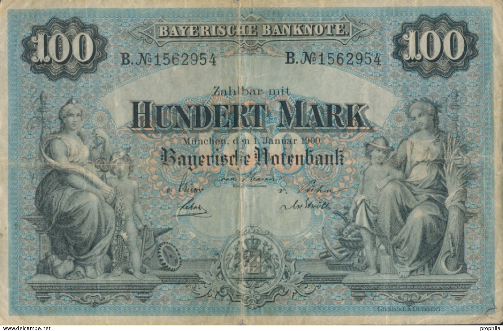 Bayern Rosenbg: BAY3 Länderbanknote Bayern Gebraucht (III) 1900 100 Mark (10288520 - 100 Mark