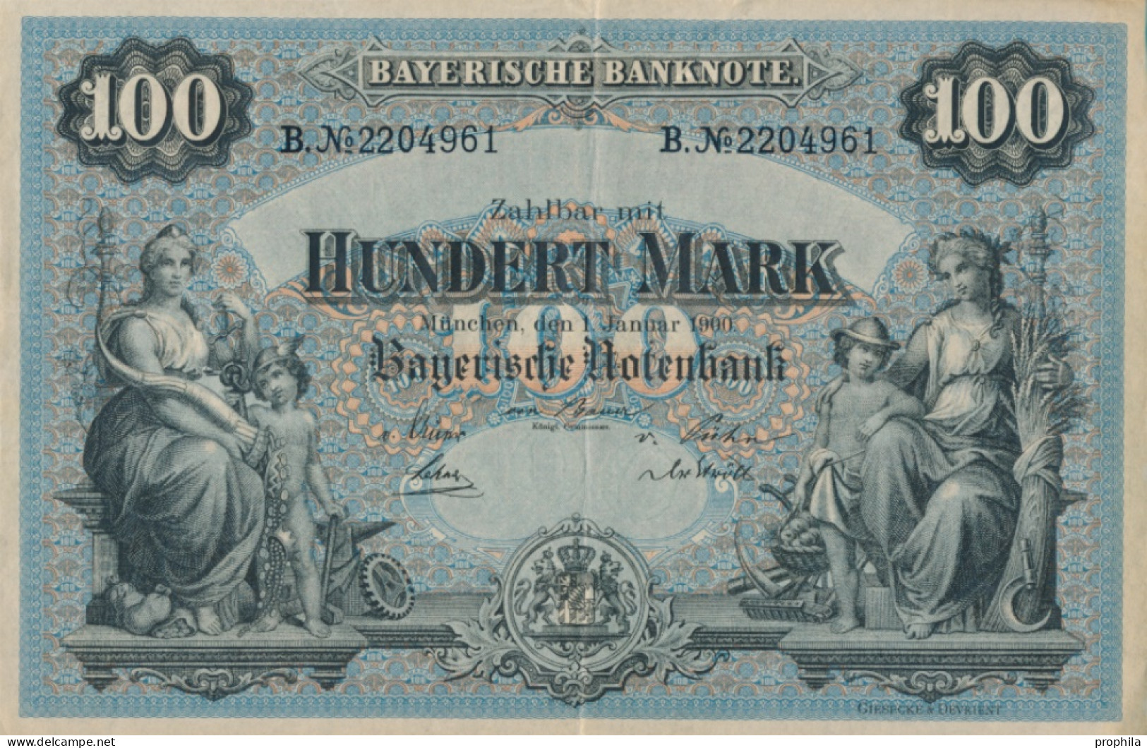 Bayern Rosenbg: BAY3 Länderbanknote Bayern Gebraucht (III) 1900 100 Mark (10288521 - 100 Mark