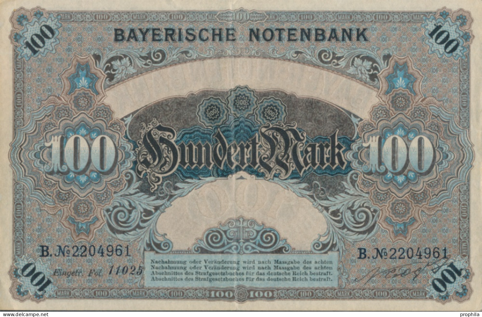 Bayern Rosenbg: BAY3 Länderbanknote Bayern Gebraucht (III) 1900 100 Mark (10288521 - 100 Mark