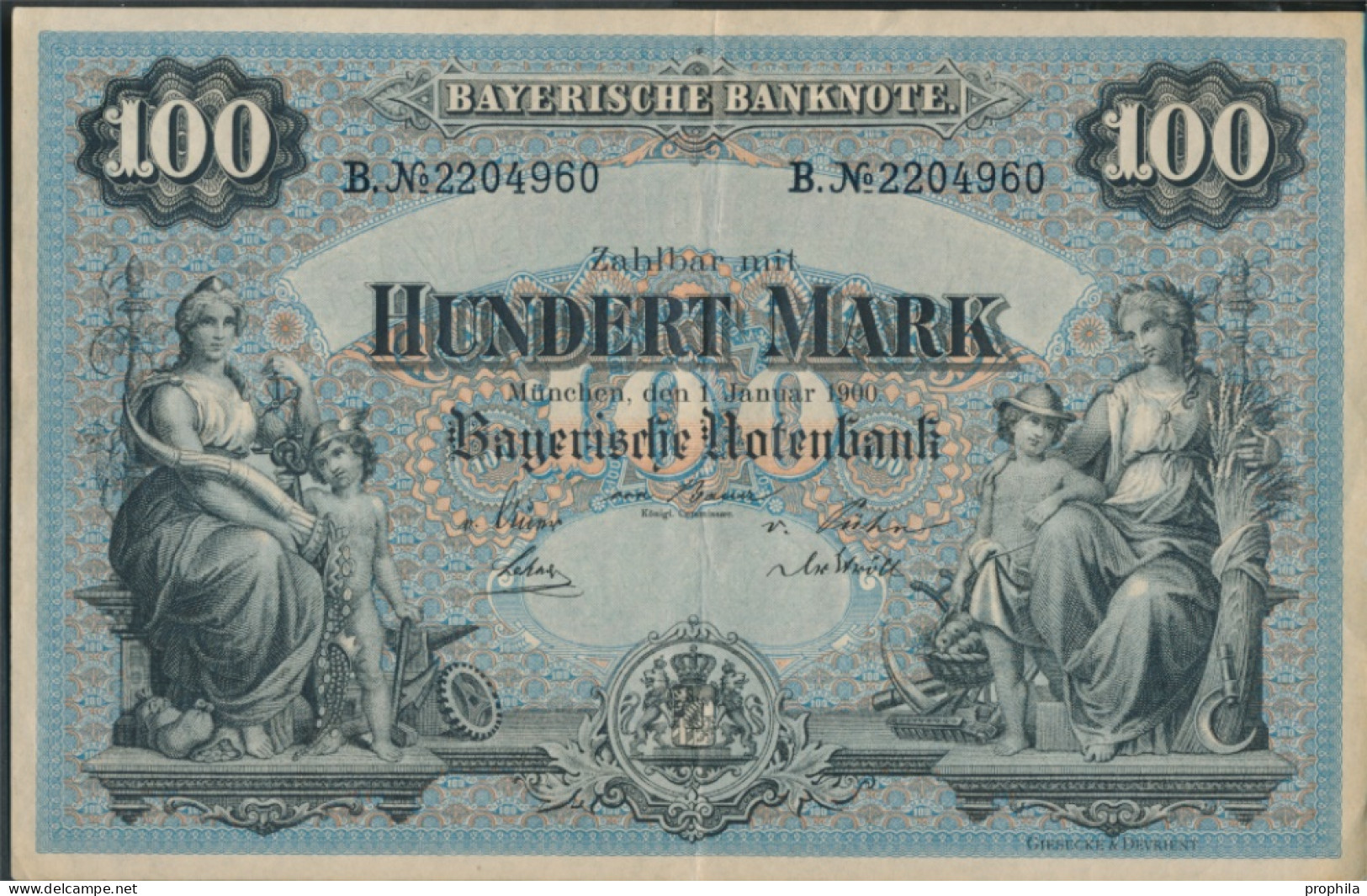 Bayern Rosenbg: BAY3 Länderbanknote Bayern Gebraucht (III) 1900 100 Mark (10288522 - 100 Mark