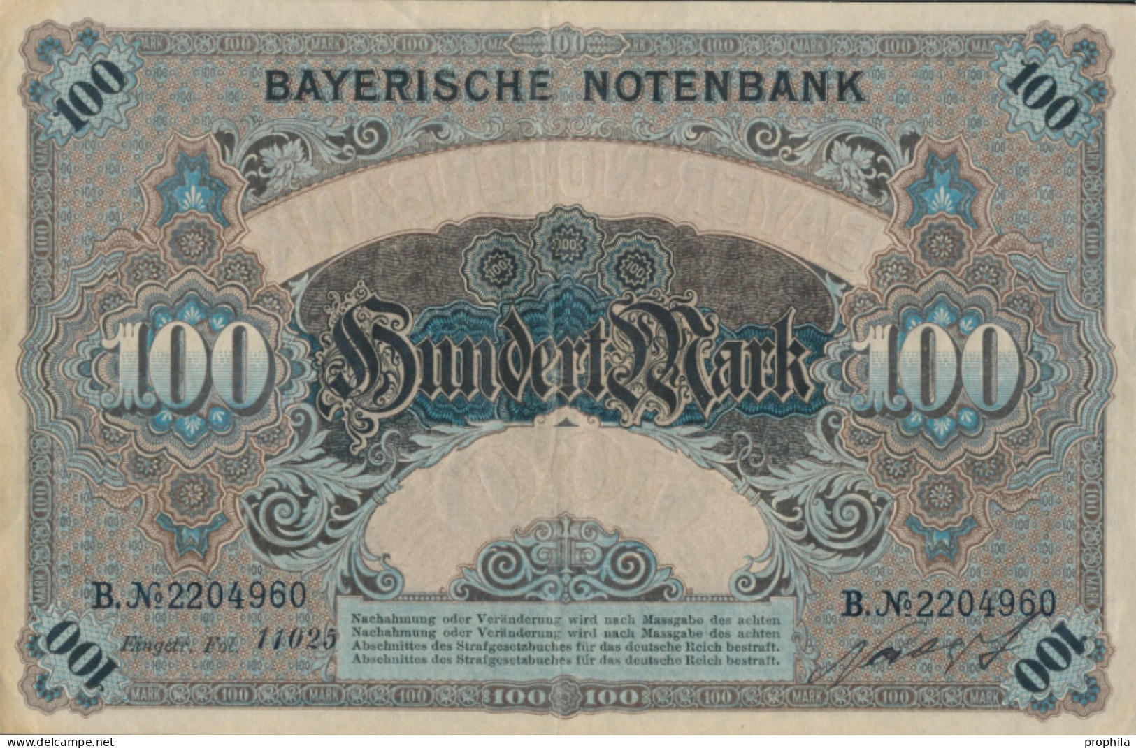 Bayern Rosenbg: BAY3 Länderbanknote Bayern Gebraucht (III) 1900 100 Mark (10288522 - 100 Mark