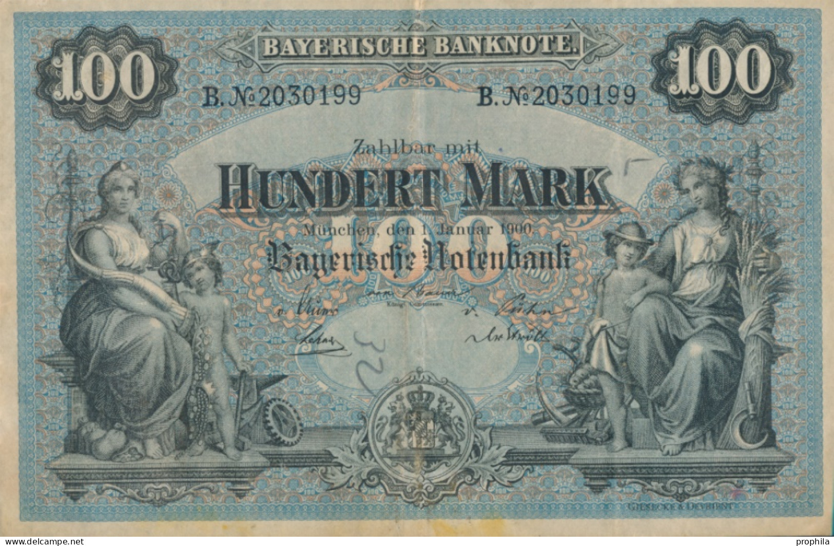 Bayern Rosenbg: BAY3 Länderbanknote Bayern Gebraucht (III) 1900 100 Mark (10288524 - 100 Mark