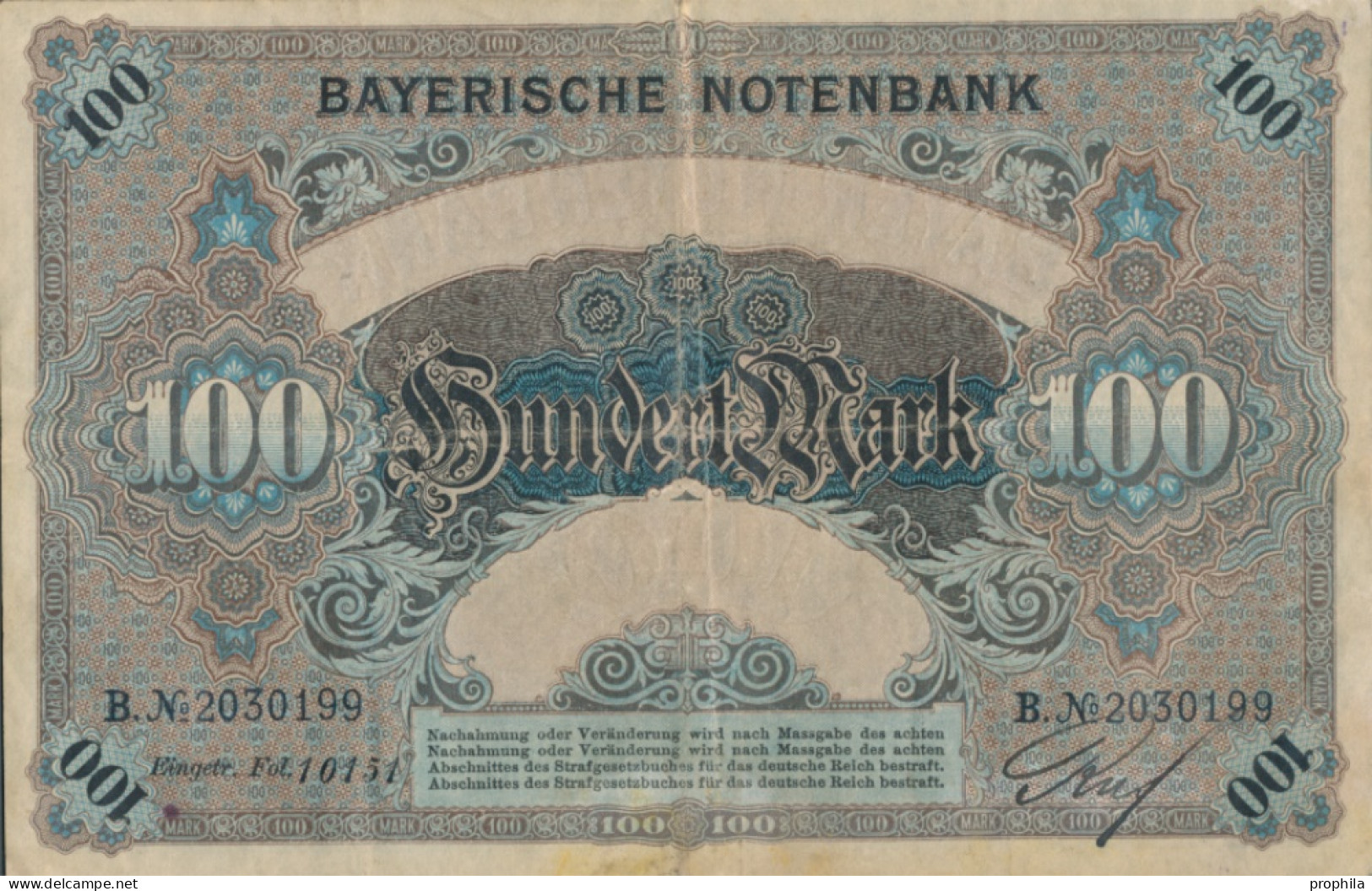 Bayern Rosenbg: BAY3 Länderbanknote Bayern Gebraucht (III) 1900 100 Mark (10288524 - 100 Mark