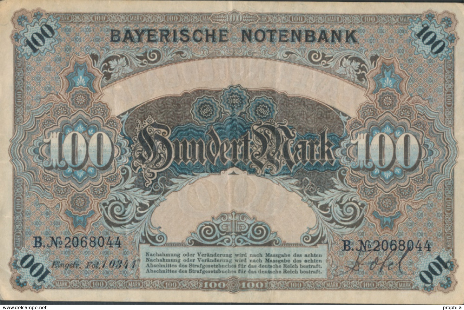 Bayern Rosenbg: BAY3 Länderbanknote Bayern Gebraucht (III) 1900 100 Mark (10288525 - 100 Mark