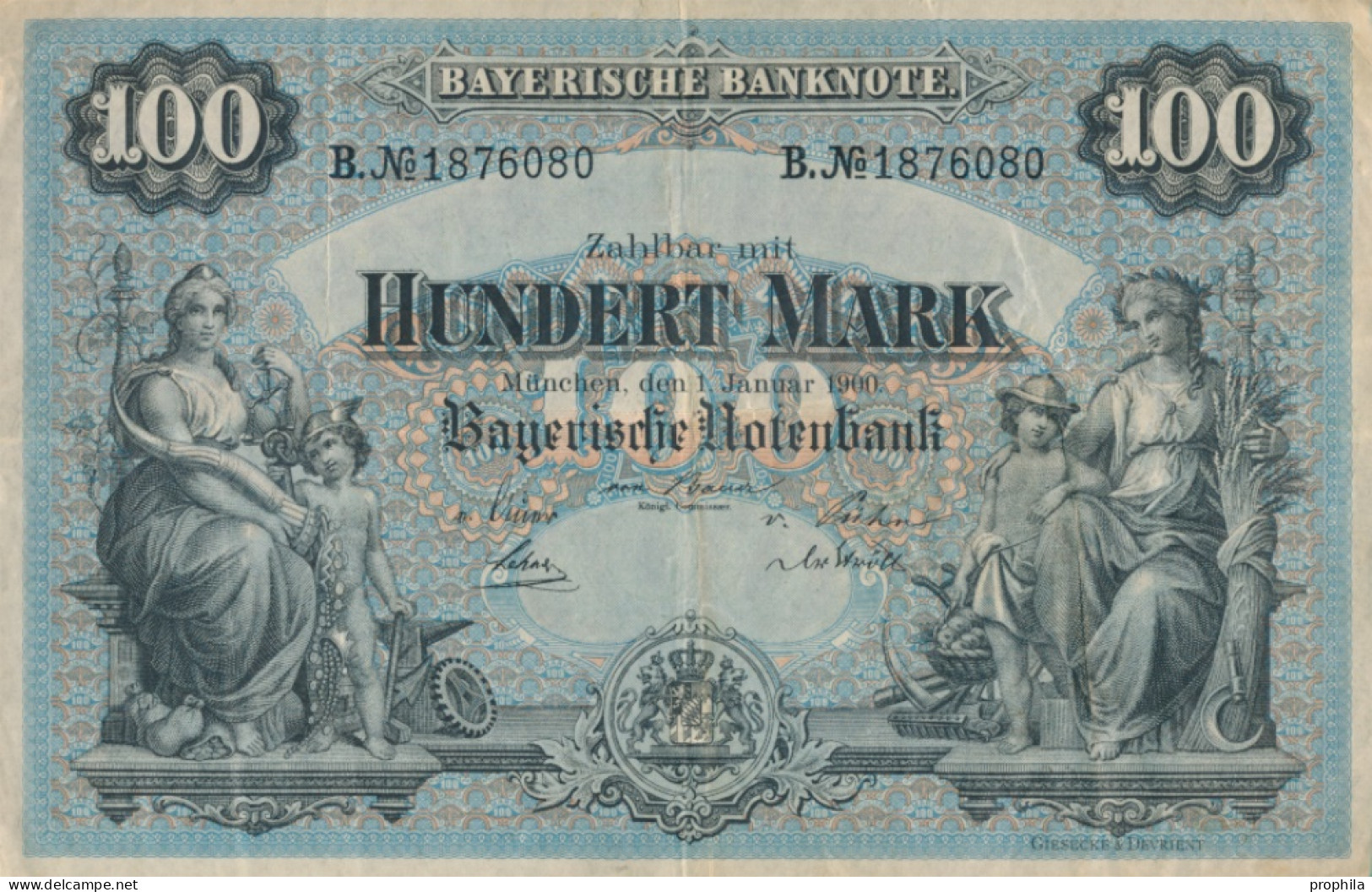 Bayern Rosenbg: BAY3 Länderbanknote Bayern Gebraucht (III) 1900 100 Mark (10288526 - 100 Mark