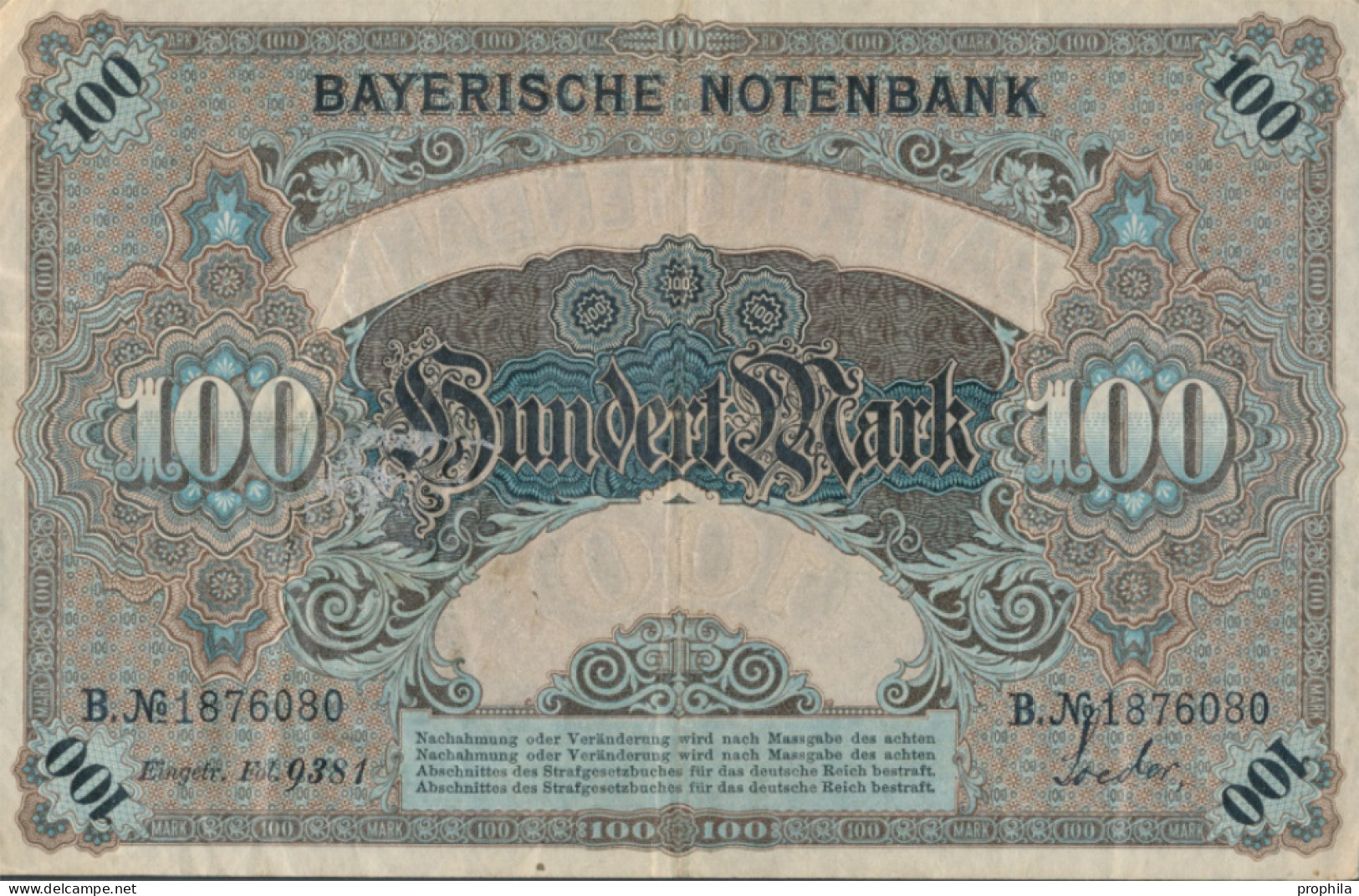 Bayern Rosenbg: BAY3 Länderbanknote Bayern Gebraucht (III) 1900 100 Mark (10288526 - 100 Mark