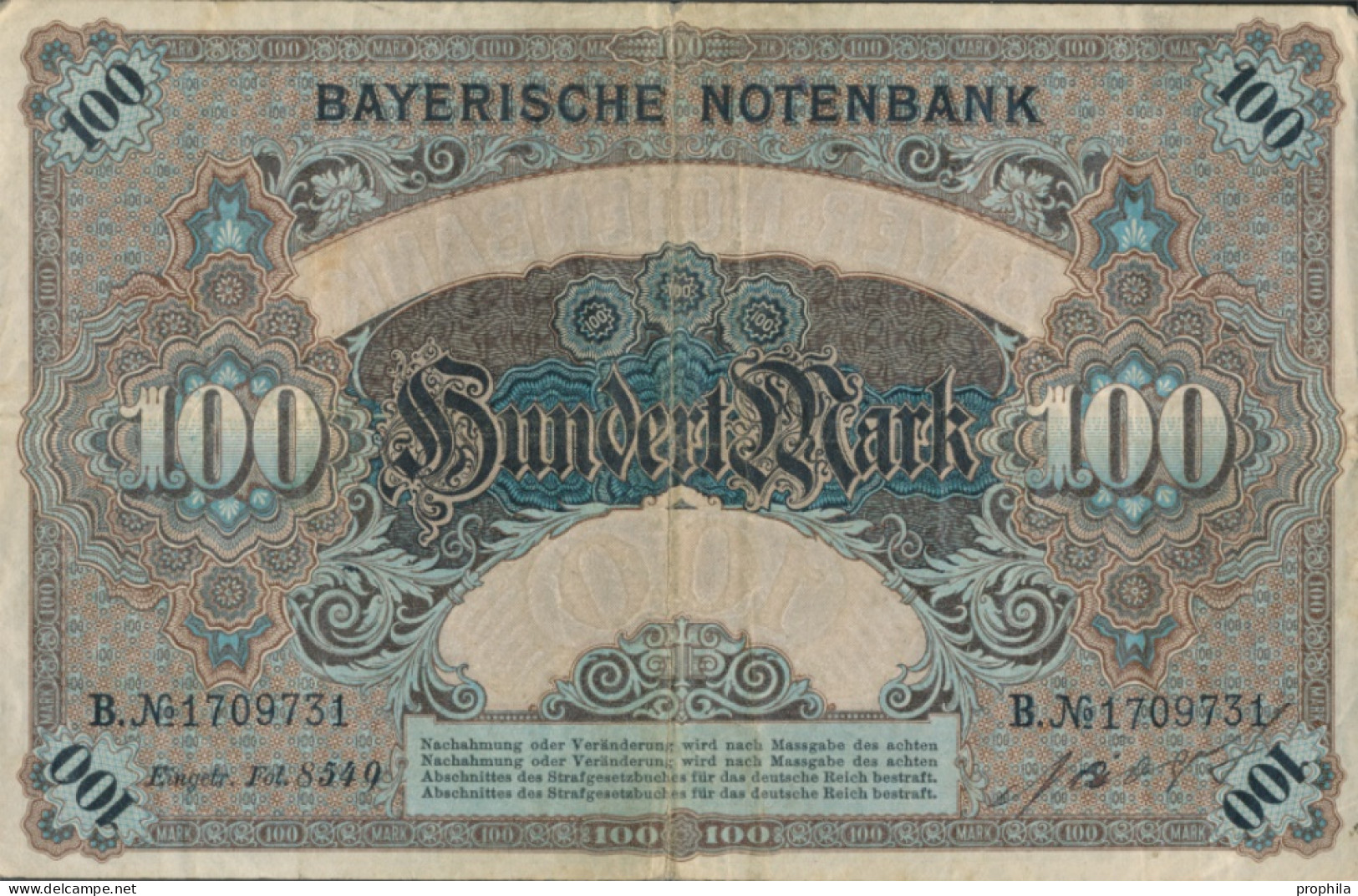 Bayern Rosenbg: BAY3 Länderbanknote Bayern Gebraucht (III) 1900 100 Mark (10288527 - 100 Mark