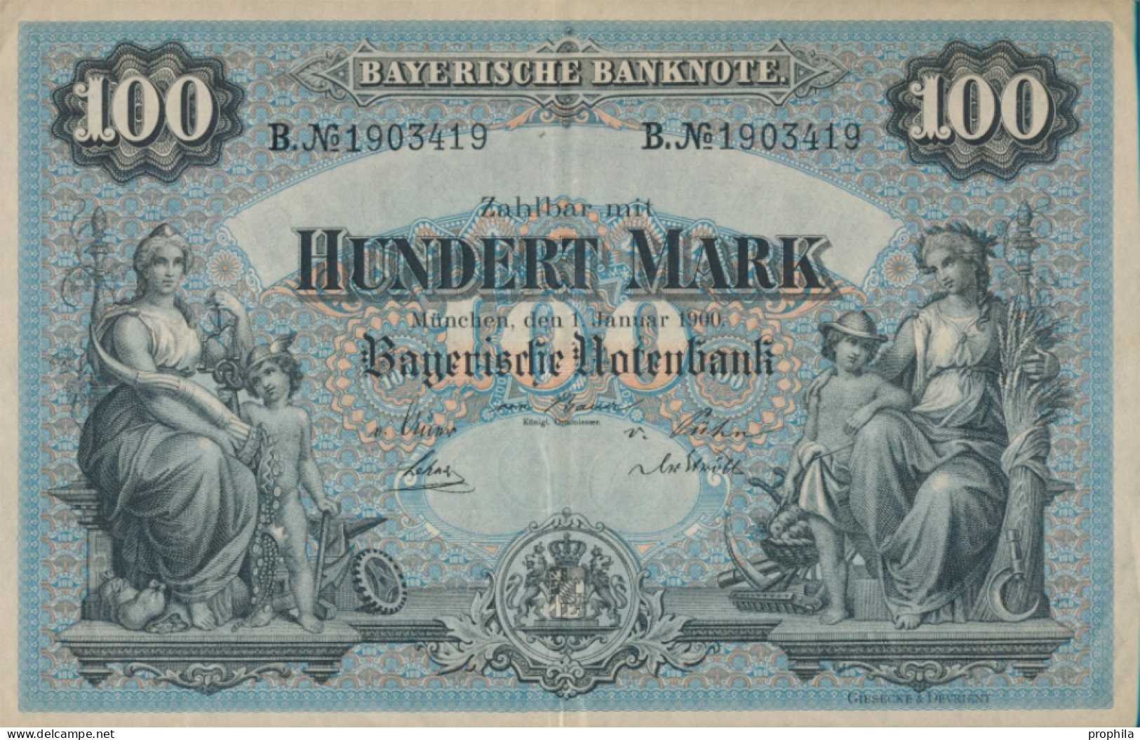 Bayern Rosenbg: BAY3 Länderbanknote Bayern Gebraucht (III) 1900 100 Mark (10288529 - 100 Mark