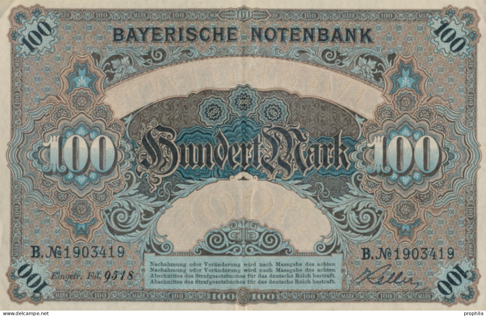 Bayern Rosenbg: BAY3 Länderbanknote Bayern Gebraucht (III) 1900 100 Mark (10288529 - 100 Mark