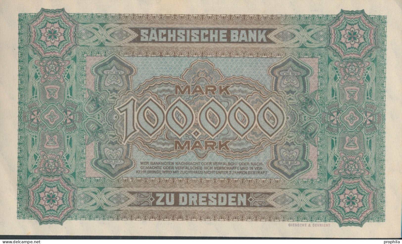 Sachsen Rosenbg: SAX15 Länderbanknote Sachsen Gebraucht (III) 1923 100.000 Mark (10288532 - 100.000 Mark