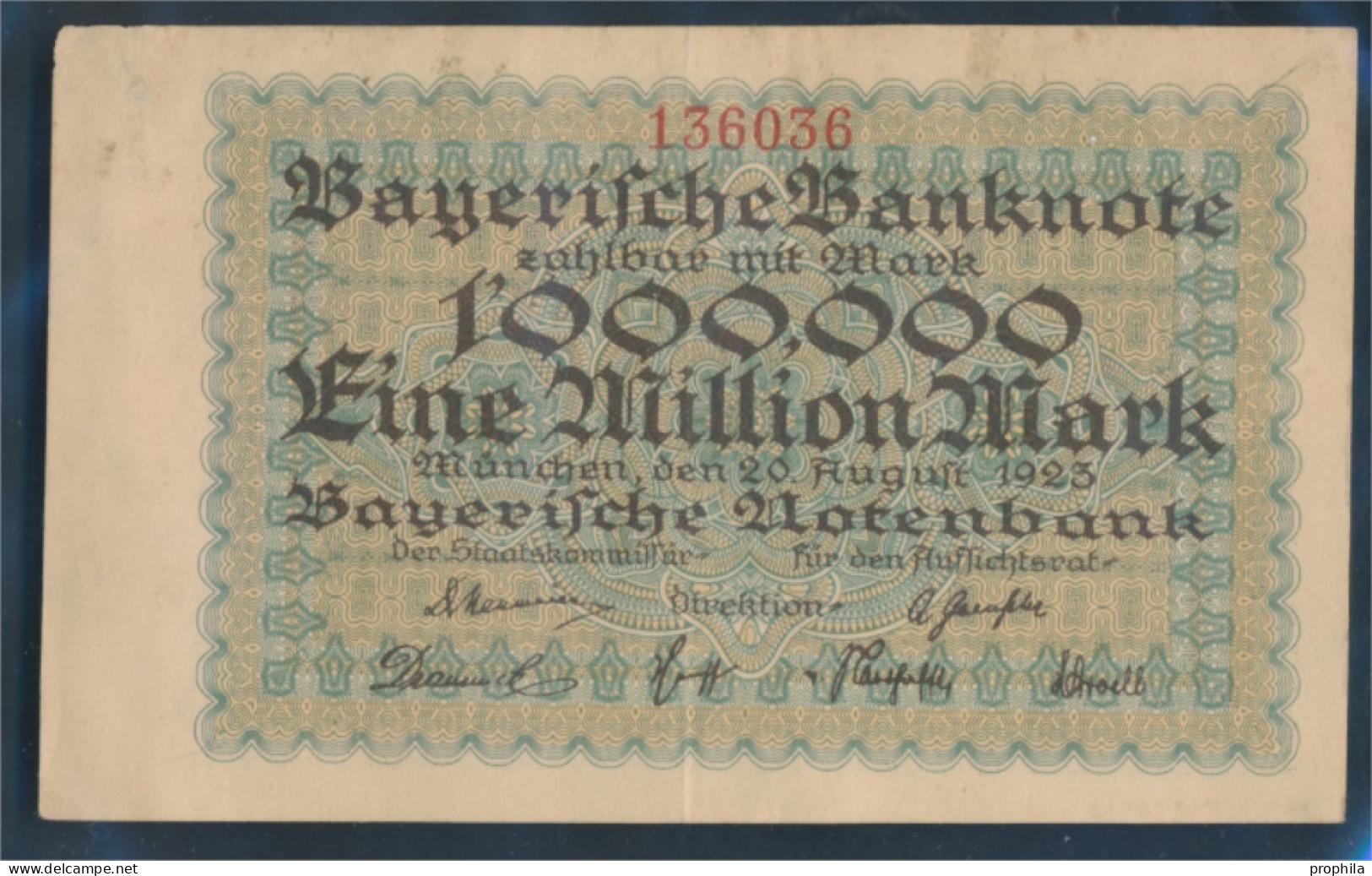 Bayern Rosenbg: BAY12 Länderbanknote Bayern Gebraucht (III) 1923 1 Million Mark (10288409 - 1 Mio. Mark