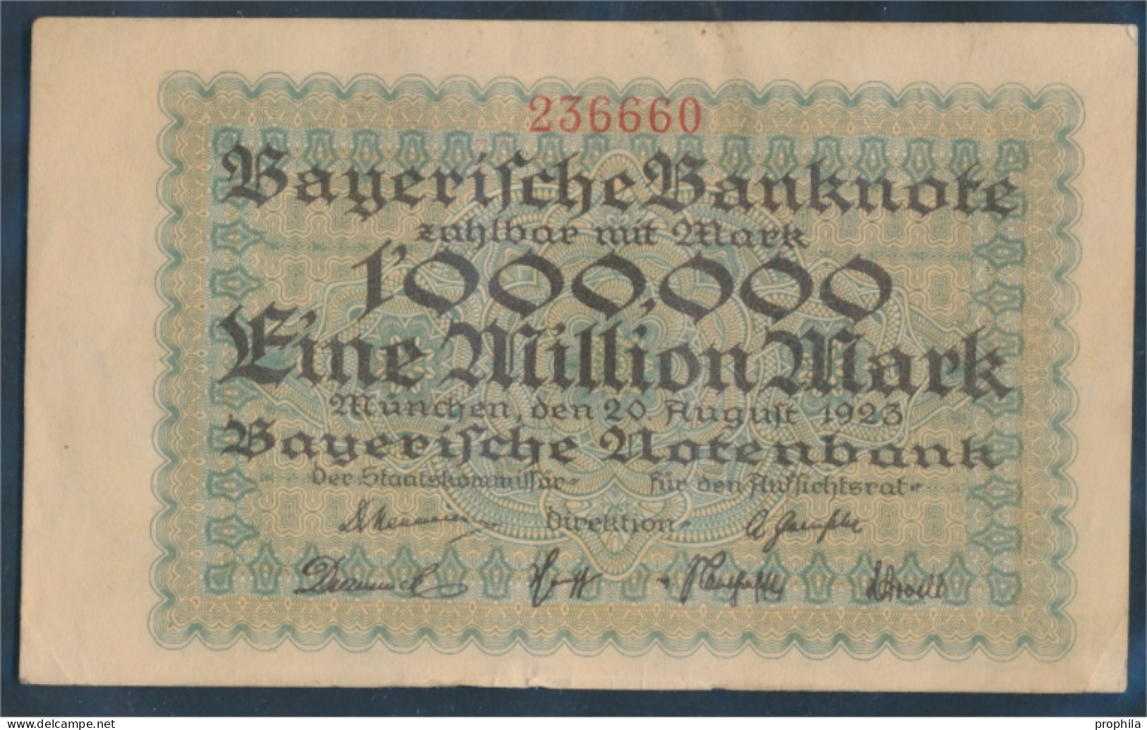 Bayern Rosenbg: BAY12 Länderbanknote Bayern Gebraucht (III) 1923 1 Million Mark (10288412 - 1 Miljoen Mark