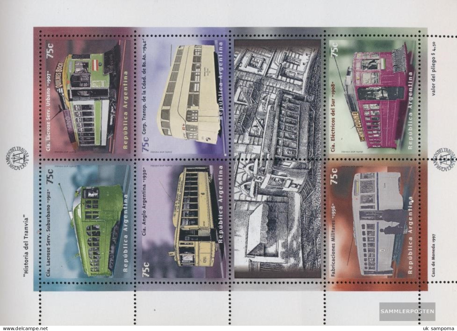 Argentina 2356-2361 Sheetlet (complete Issue) Unmounted Mint / Never Hinged 1997 Electrical Tram - Nuovi
