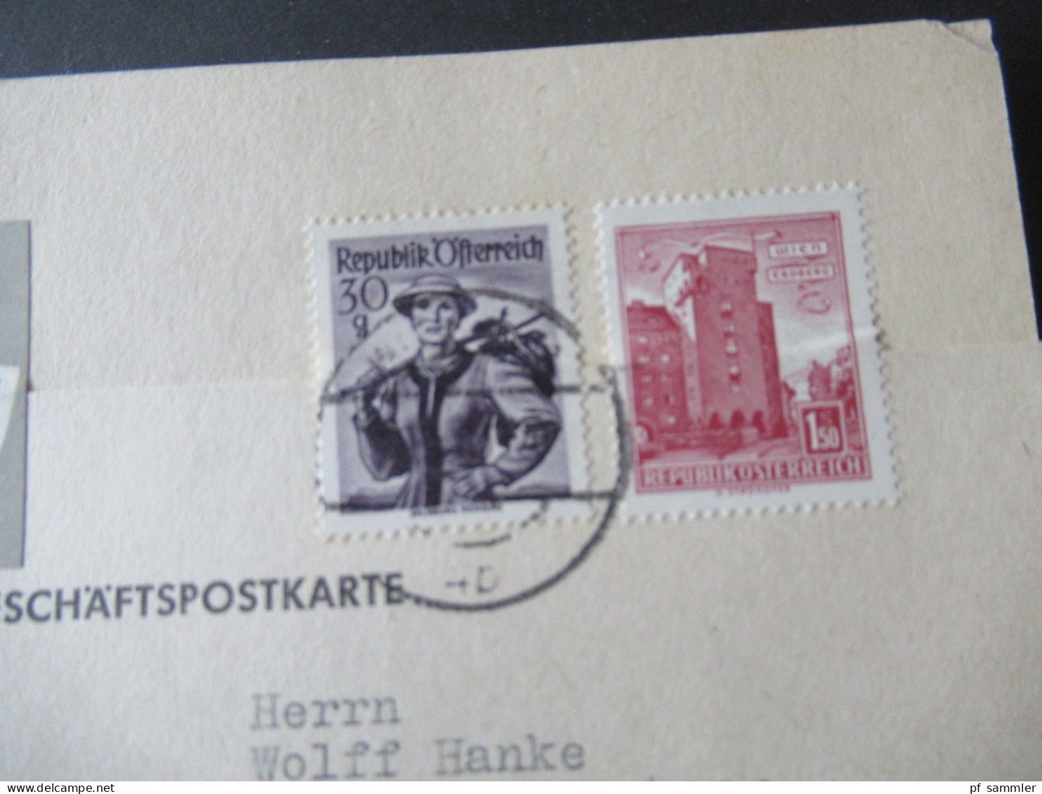 Österreich 1960 Geschäftspostkarte Inkassodienst Gerhard Kronstorfer Wien / Aufkleber Wiener Internationale Messe - Brieven En Documenten