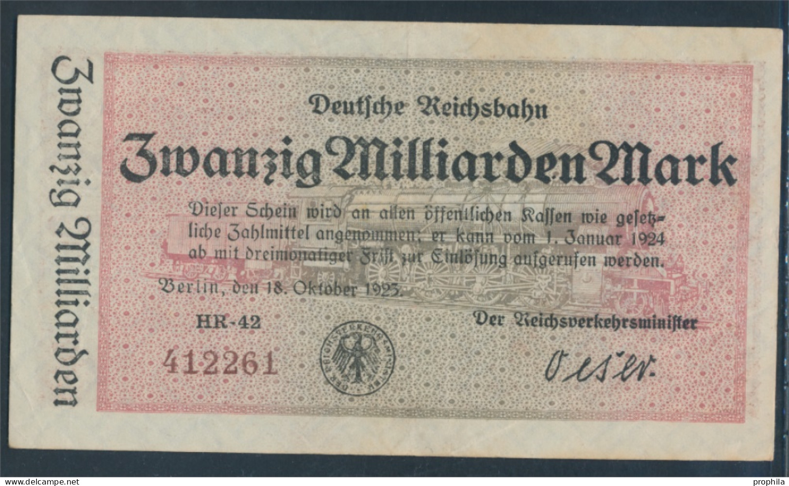 Berlin Pick-Nr: S1022 Inflationsgeld Der Deutschen Reichsbahn Berlin Gebraucht (III) 1923 20 Milliarden Mark (10288432 - 20 Mrd. Mark