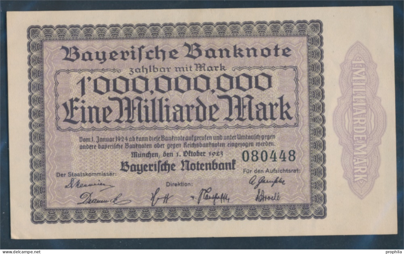 Bayern Rosenbg: BAY17 Länderbanknote Bayern Gebraucht (III) 1923 1 Mrd. Mark (10288405 - 1 Mrd. Mark