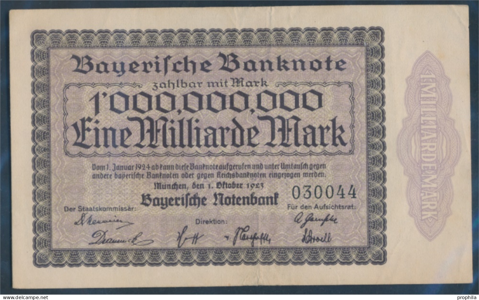 Bayern Rosenbg: BAY17 Länderbanknote Bayern Gebraucht (III) 1923 1 Mrd. Mark (10288406 - 1 Mrd. Mark