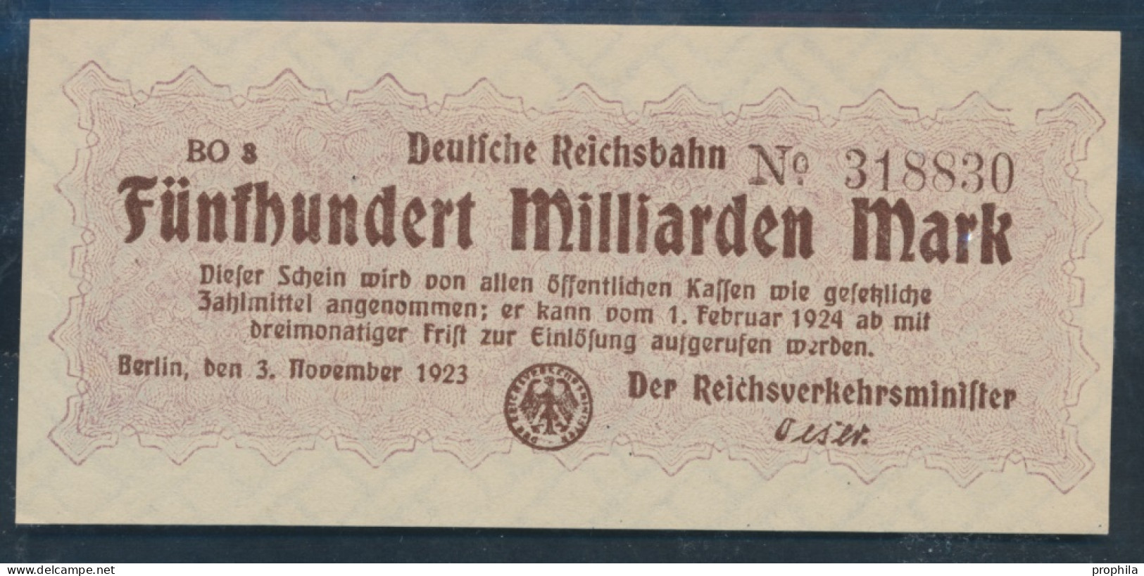 Berlin Pick-Nr: S1026 Inflationsgeld Der Deutschen Reichsbahn Berlin Bankfrisch 1923 500 Milliarden Mark (10288452 - 500 Milliarden Mark