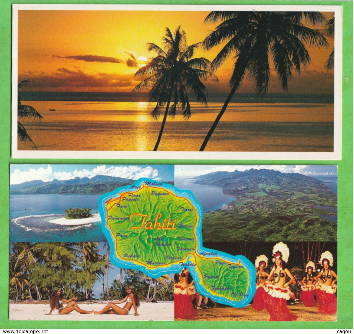 2 CARTES POSTALES TAHITI ET COUCHER DE SOLEIL DE MEILLEURS VOEUX - Polynésie Française