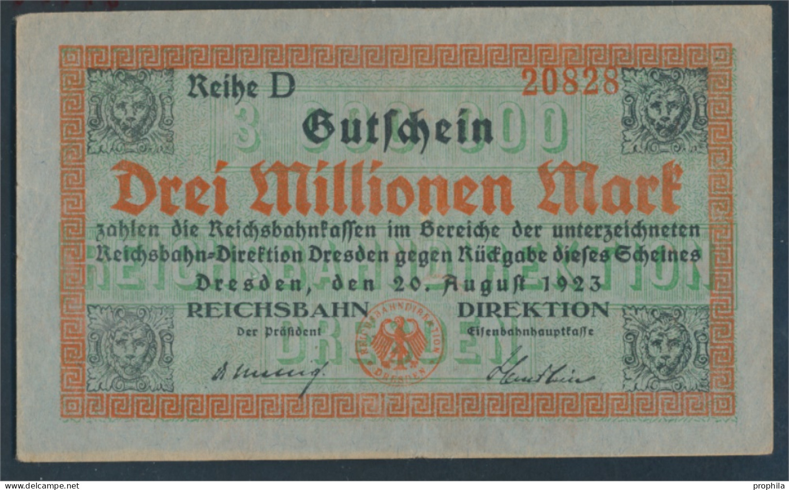 Dresden Pick-Nr: S1175 Inflationsgeld Der Deutschen Reichsbahn Dresden Gebraucht (III) 1923 3 Millionen Mark (10288424 - Other & Unclassified