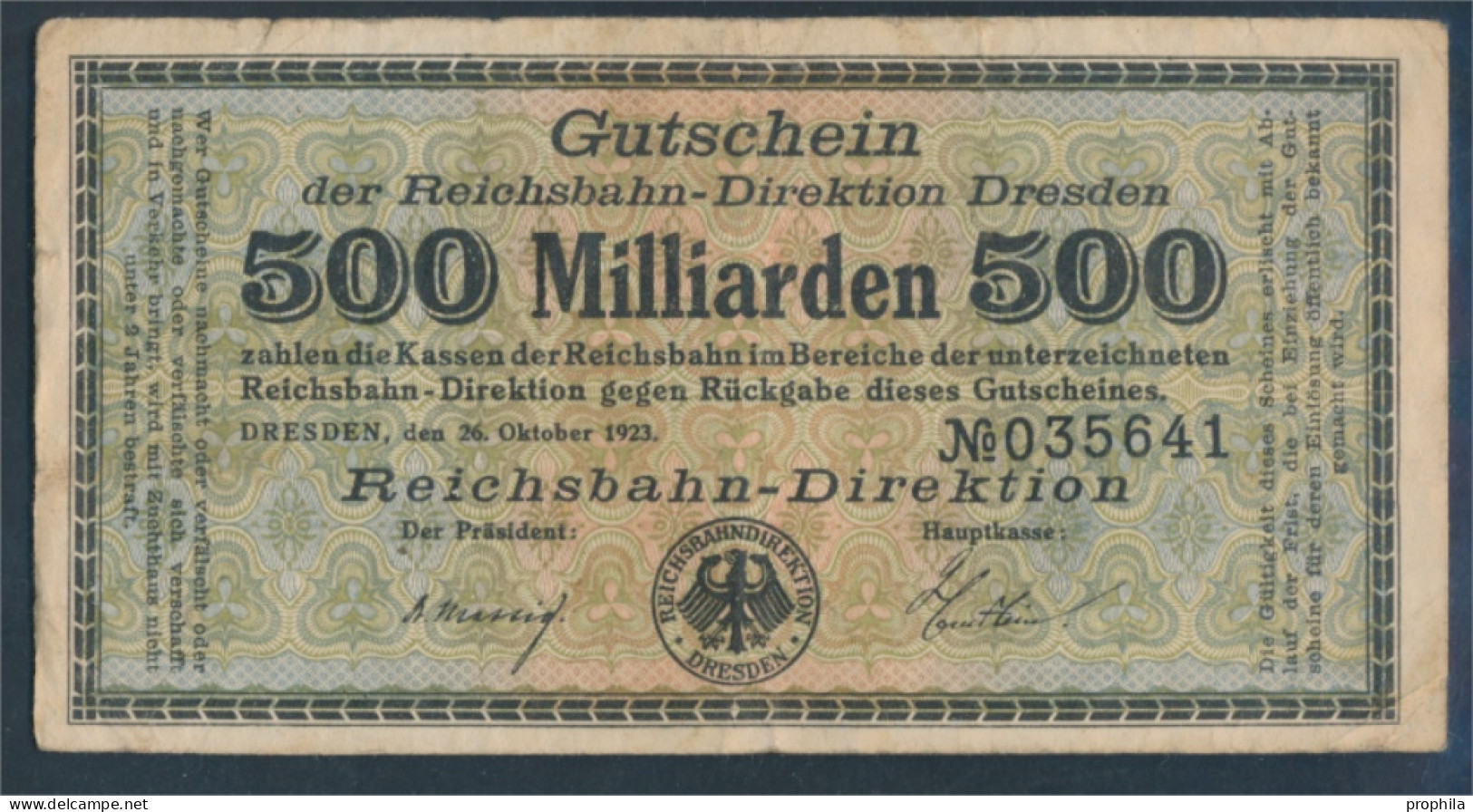 Dresden Pick-Nr: S1180 Inflationsgeld Der Deutschen Reichsbahn Dresden Gebraucht (III) 1923 500 Milliarden Mar (10288425 - 500 Miljard Mark