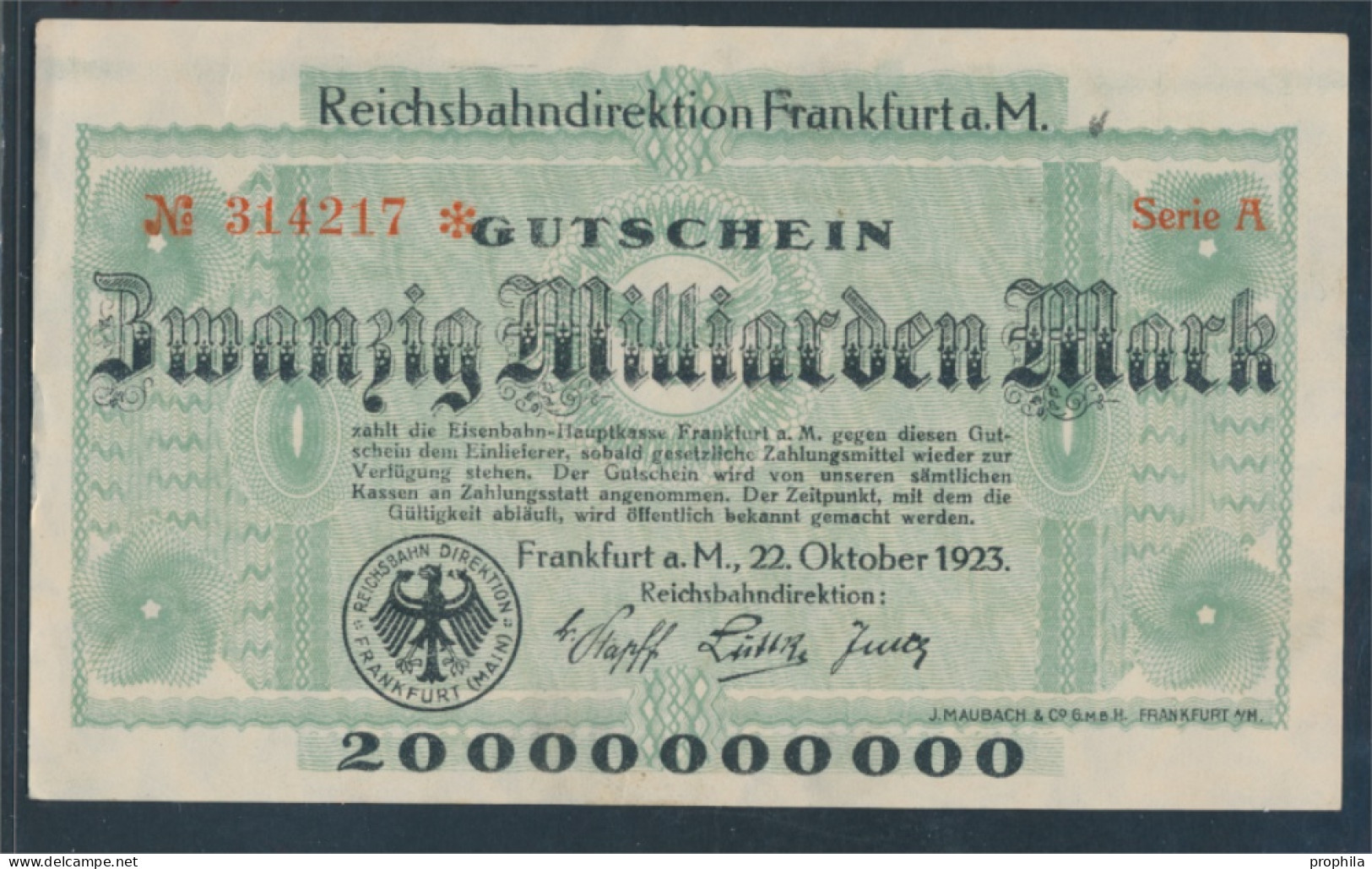Frankfurt/Main Pick-Nr: S1222 Inflationsgeld Der Dt. Reichsbahn Frankfurt A. M. Gebraucht (III) 1923 20 Millia (10288423 - 20 Mrd. Mark