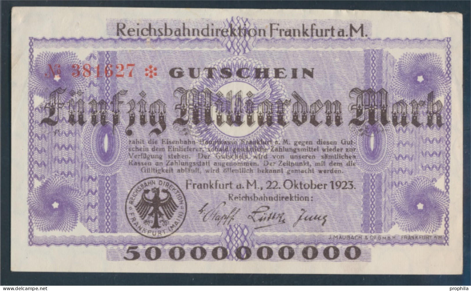 Frankfurt/Main Pick-Nr: S1223 Inflationsgeld Der Dt. Reichsbahn Frankfurt A. M. Gebraucht (III) 1923 50 Millia (10288422 - 50 Mrd. Mark