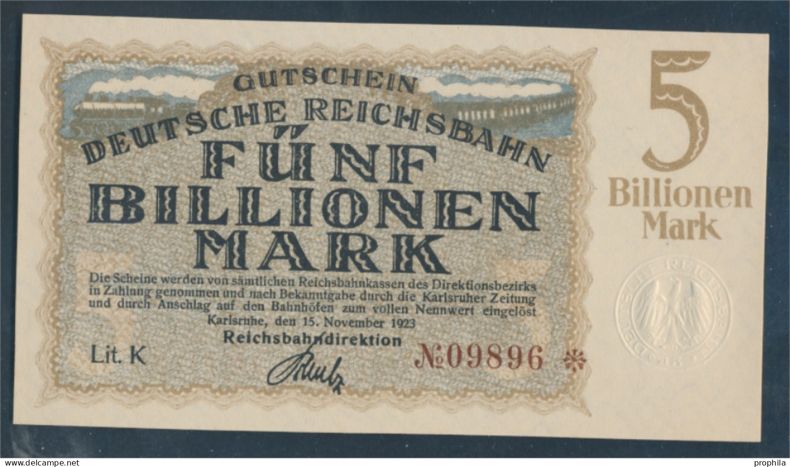 Karlsruhe Pick-Nr: S1279 Inflationsgeld Der Deutschen Reichsbahn Karlsruhe Bankfrisch 1923 5 Billionen Mark (10288437 - 5 Biljoen Mark