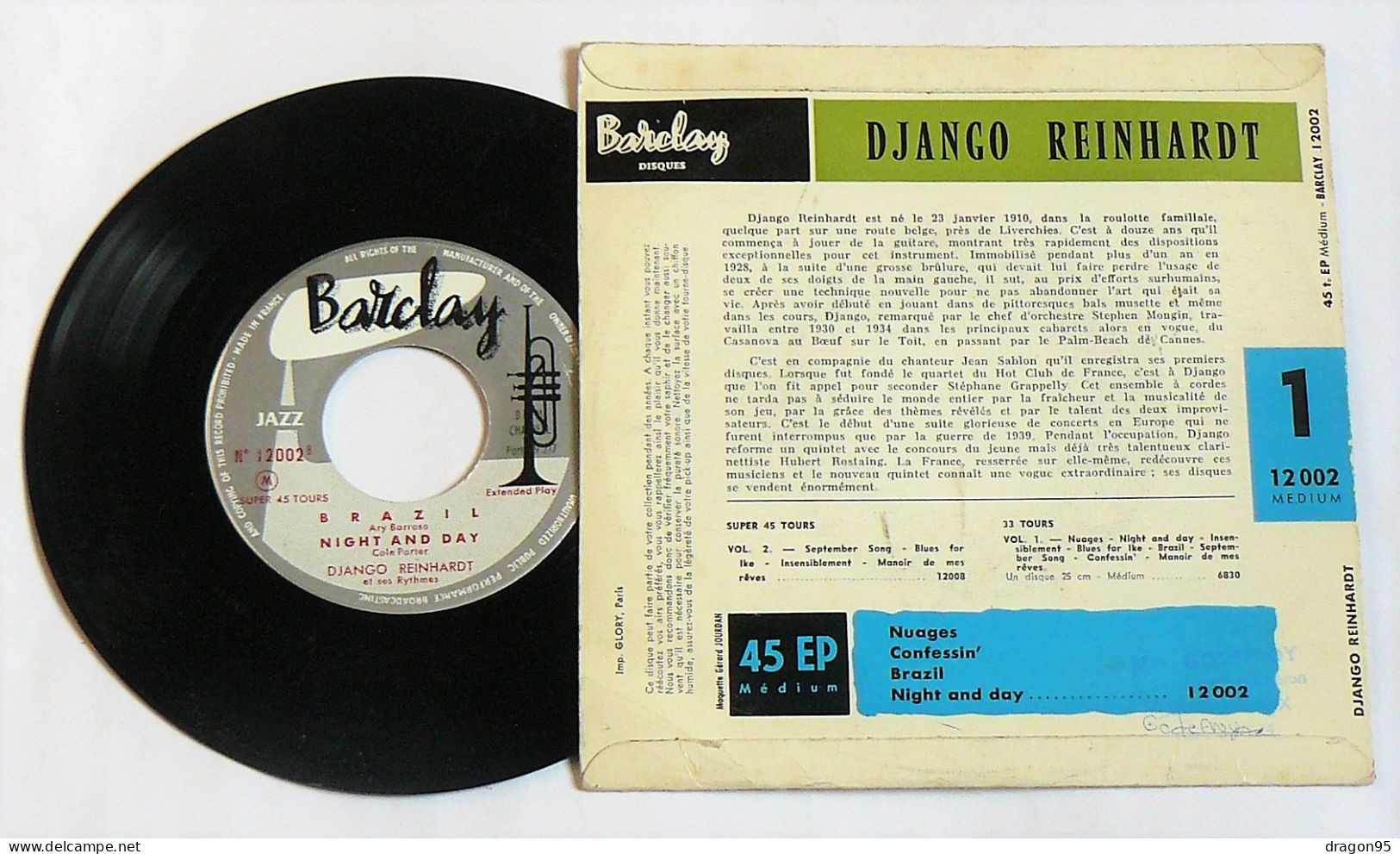 Django REINHARDT : Nuages +3 - Barclay 10.002 Medium - France - Jazz