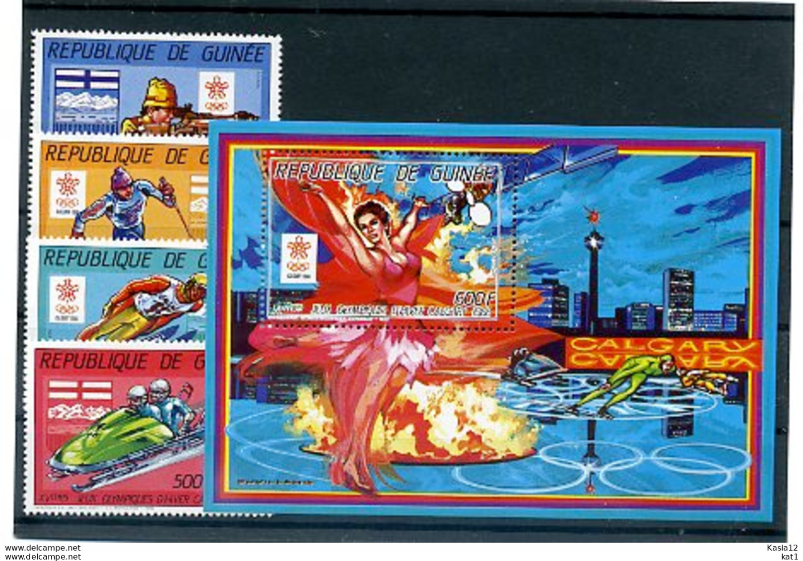 A17694)Olympia 88: Guinea 1148 A** + 1150 - 1152 A** + Bl 254 A** - Winter 1988: Calgary