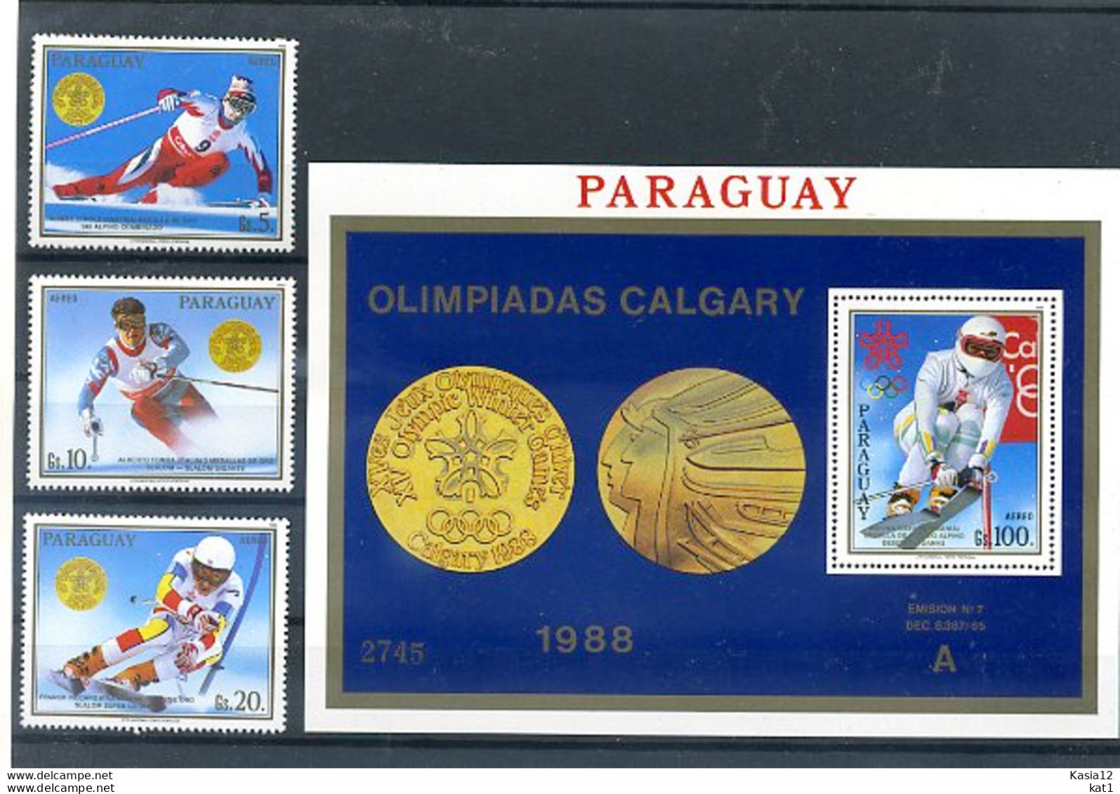 A17729)Olympia 88: Paraguay 4262 - 4264** + Bl 453** - Hiver 1988: Calgary