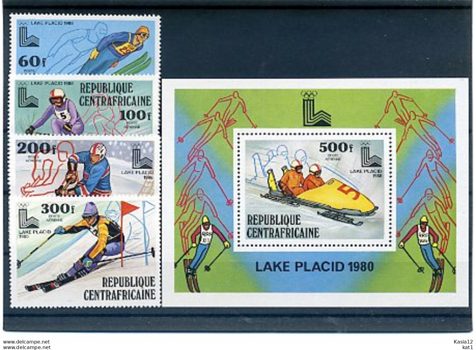 A20723)Olympia 80: Zentralafrika 632 - 635 A** + Bl 68 A** - Hiver 1980: Lake Placid