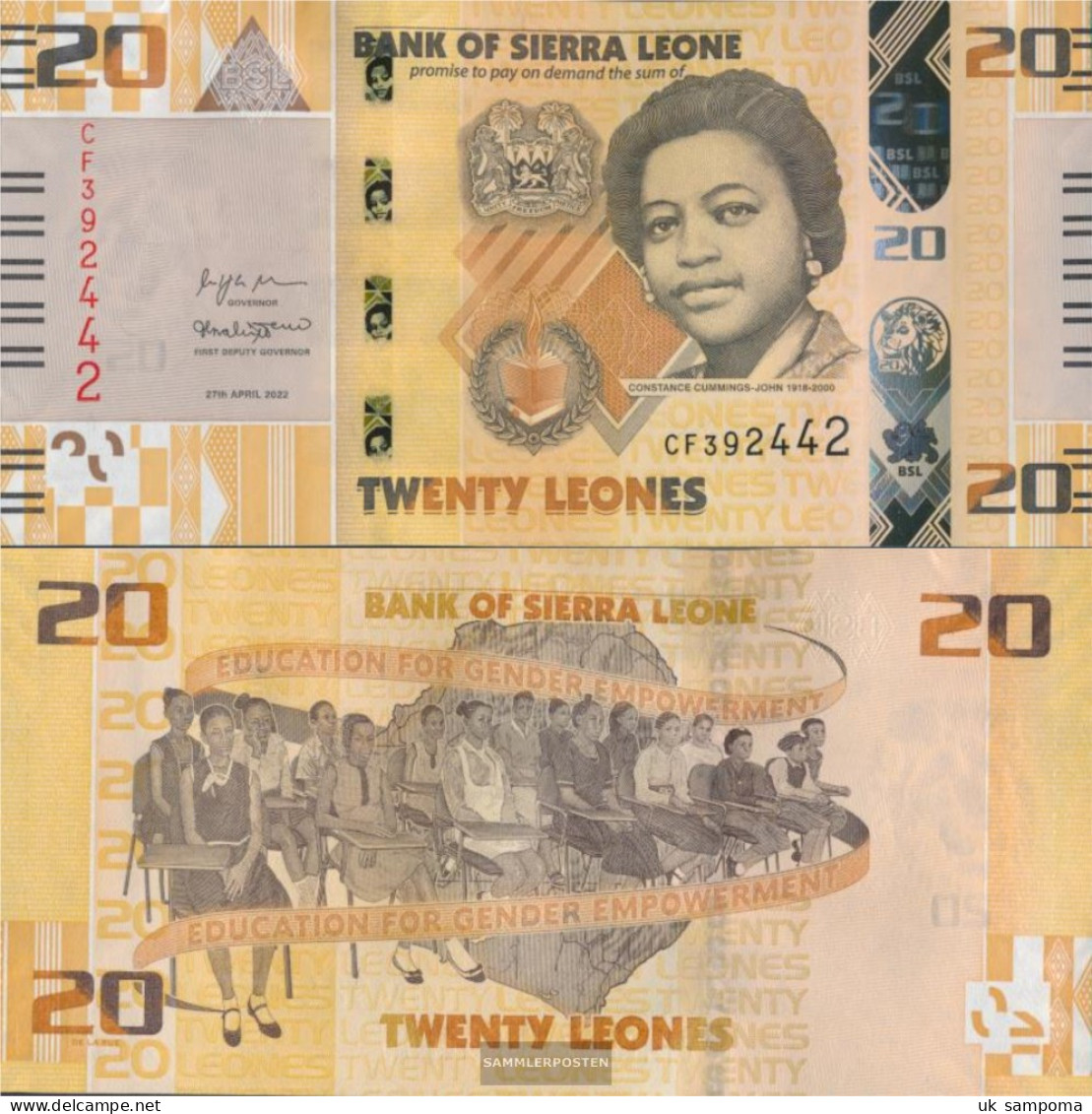 Sierra Leone Pick-number: W38 (2022) Uncirculated 2022 20 Leones - Sierra Leona