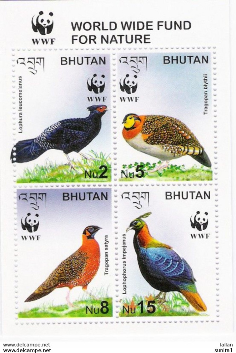 Peasants, Peasant, Peacock, Monal, Partridge, Bird, Nature,WWF Panda, Bhutan, Miniature Sheet - Pavos Reales