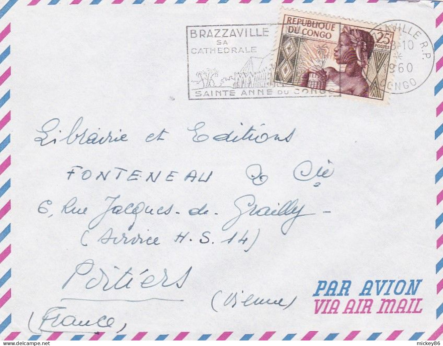 CONGO--1960-Lettre BRAZZAVILLE  Pour POITIERS (France).. Timbre Seul Sur Lettre..cachet à étoile  28-10-60 - Other & Unclassified