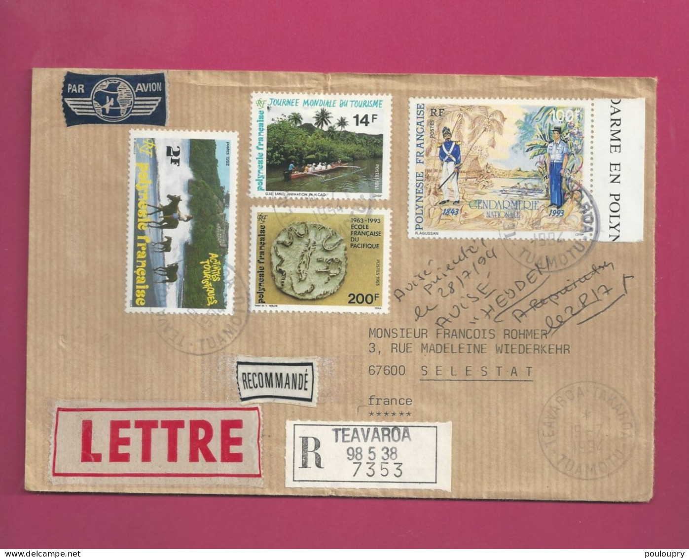 Lettre Recommandée De 1994 Pour La France - YT N° 400, 440, 443 Et 449 - Covers & Documents