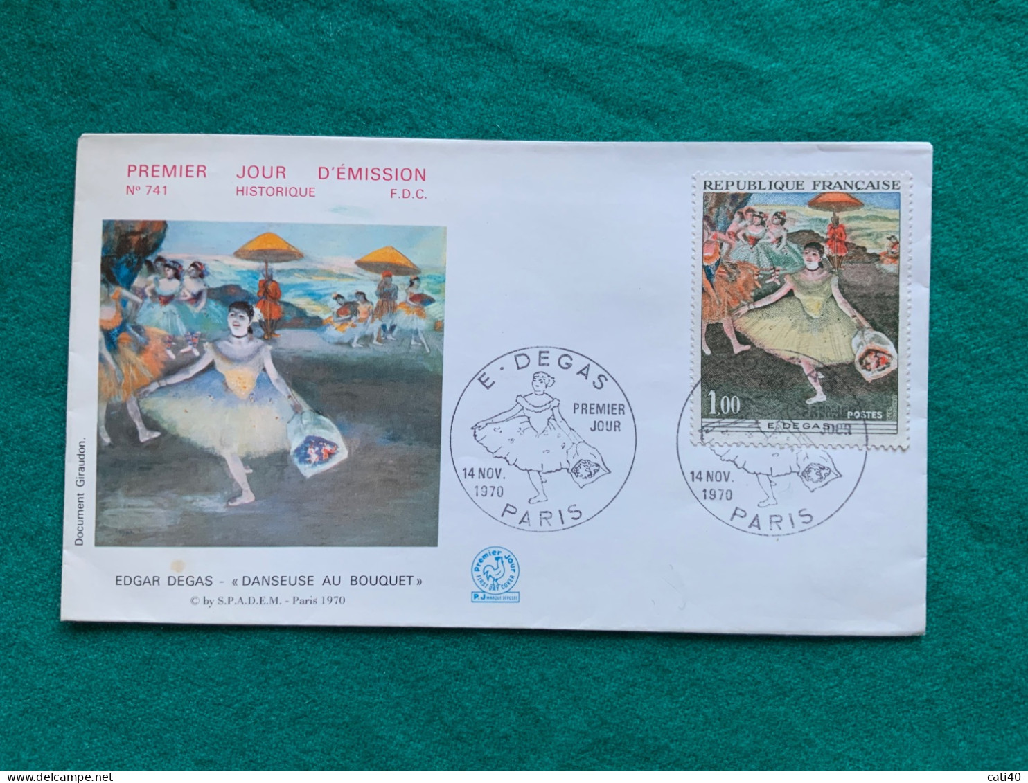 FRANCIA - EDGAR DEGAS - DANSEUSE AU BOUQUET  - FDC  1970 - Brieven En Documenten