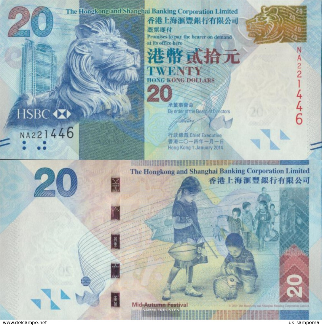 Hong Kong Pick-number: 212d Uncirculated 2014 20 Dollars - Hong Kong