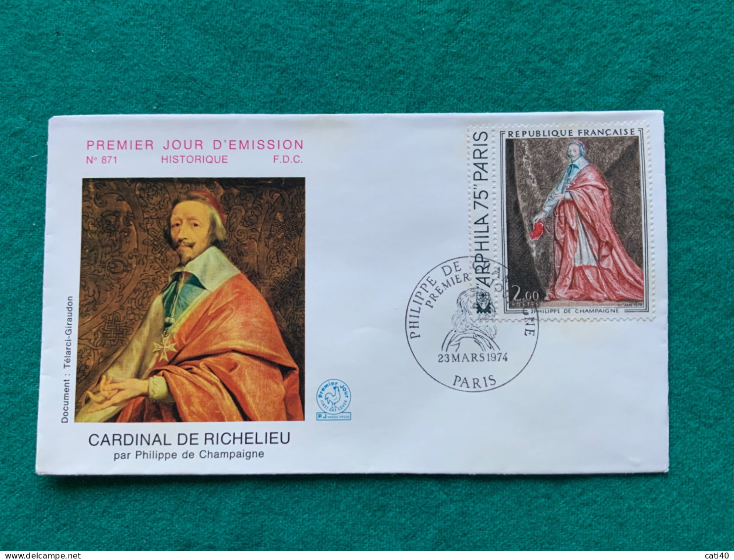 FRANCIA - CARDINAL DE RICHELIEU - PHILIPPE DE CHAMPAIGNE  - FDC  1974 - Storia Postale