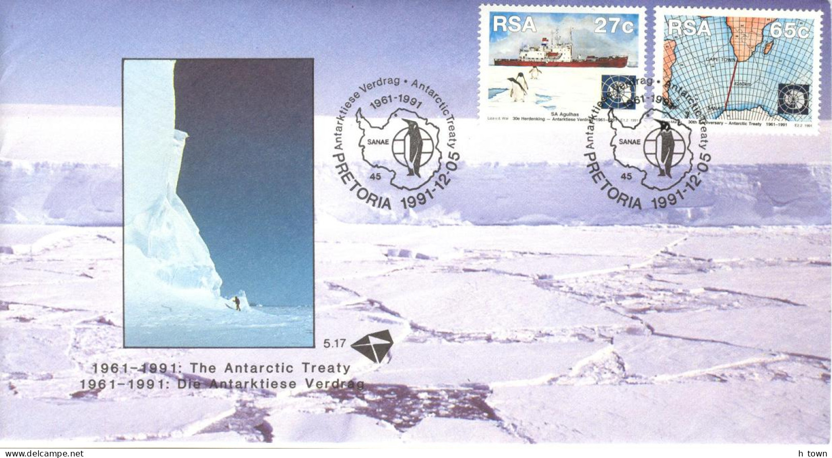 519  Traité Sur L'Antarctique: Env. 1er Jour Afrique Du Sud, 1991 -  Antarctic Treaty System. Penguin Manchot Pingouin - Antarctisch Verdrag