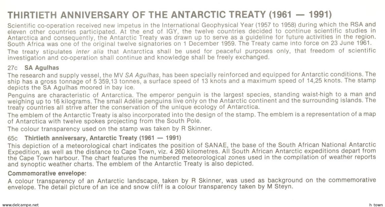 519  Traité Sur L'Antarctique: Env. 1er Jour Afrique Du Sud, 1991 -  Antarctic Treaty System. Penguin Manchot Pingouin - Traité Sur L'Antarctique