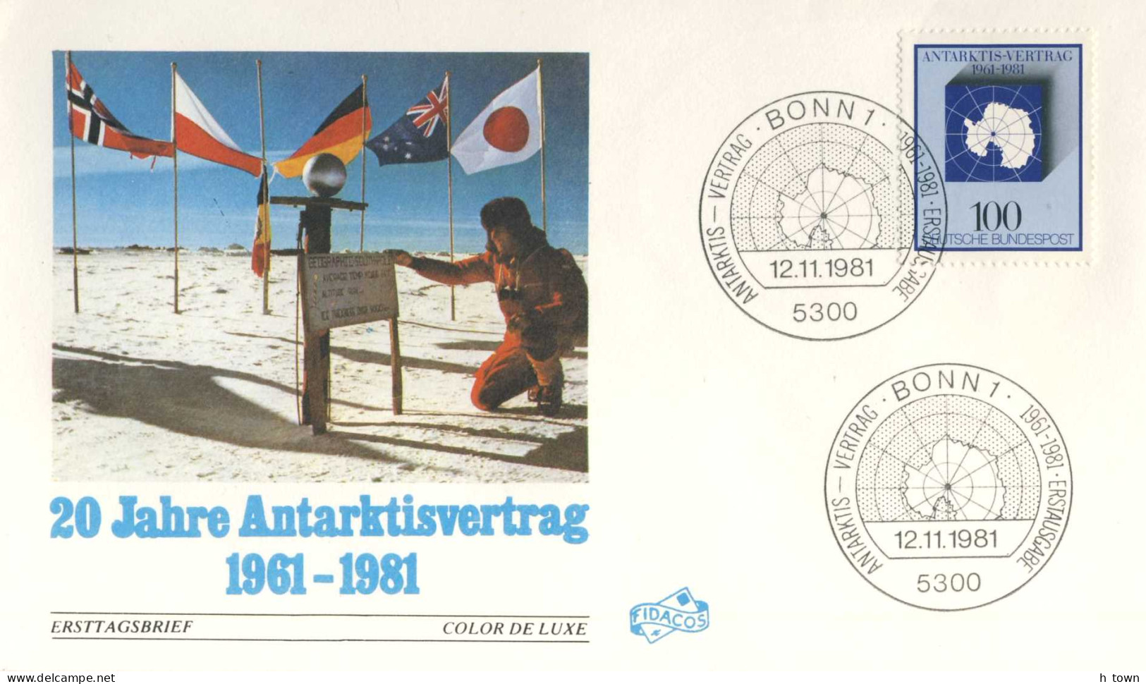 519  Traité Sur L'Antarctique: Env. 1er Jour D'Allemagne, 1981 -  Antarctic Treaty, Map, Flag. Carte Drapeau - Antarctisch Verdrag