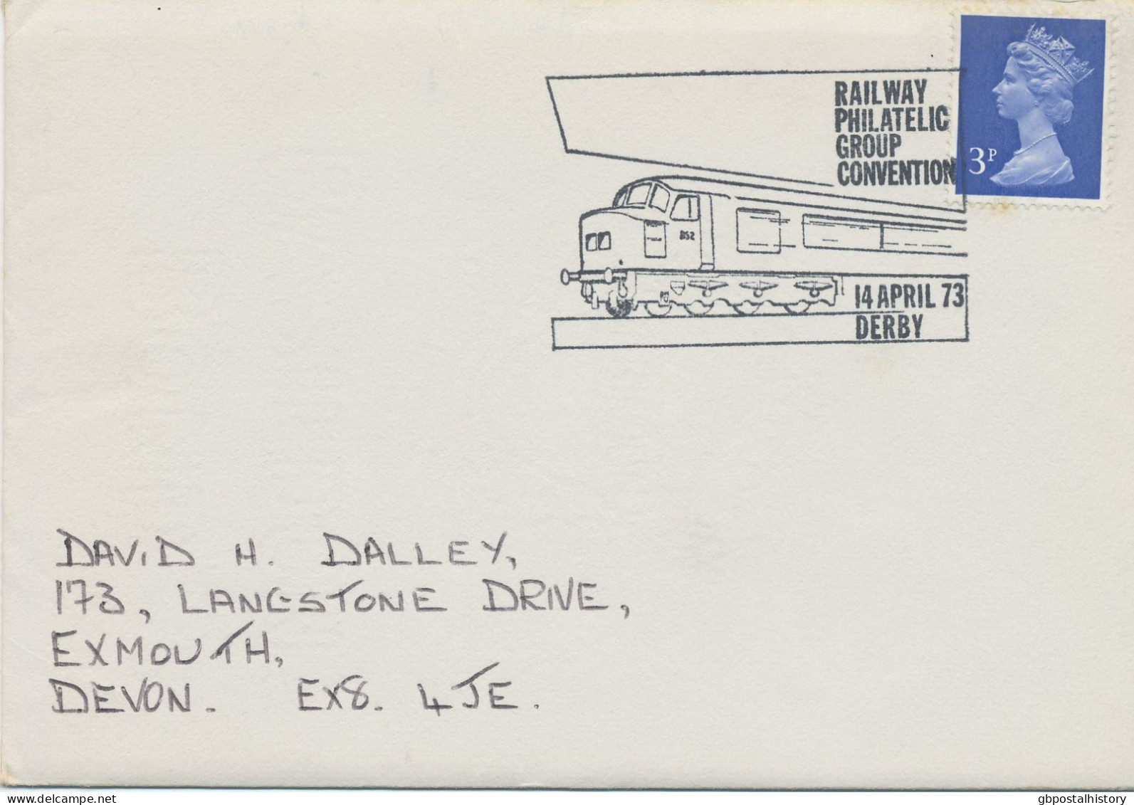 GB SPECIAL EVENT POSTMARKS 1973 RAILWAY PHILATELIC GROUP CONVENTION DERBY - Lettres & Documents