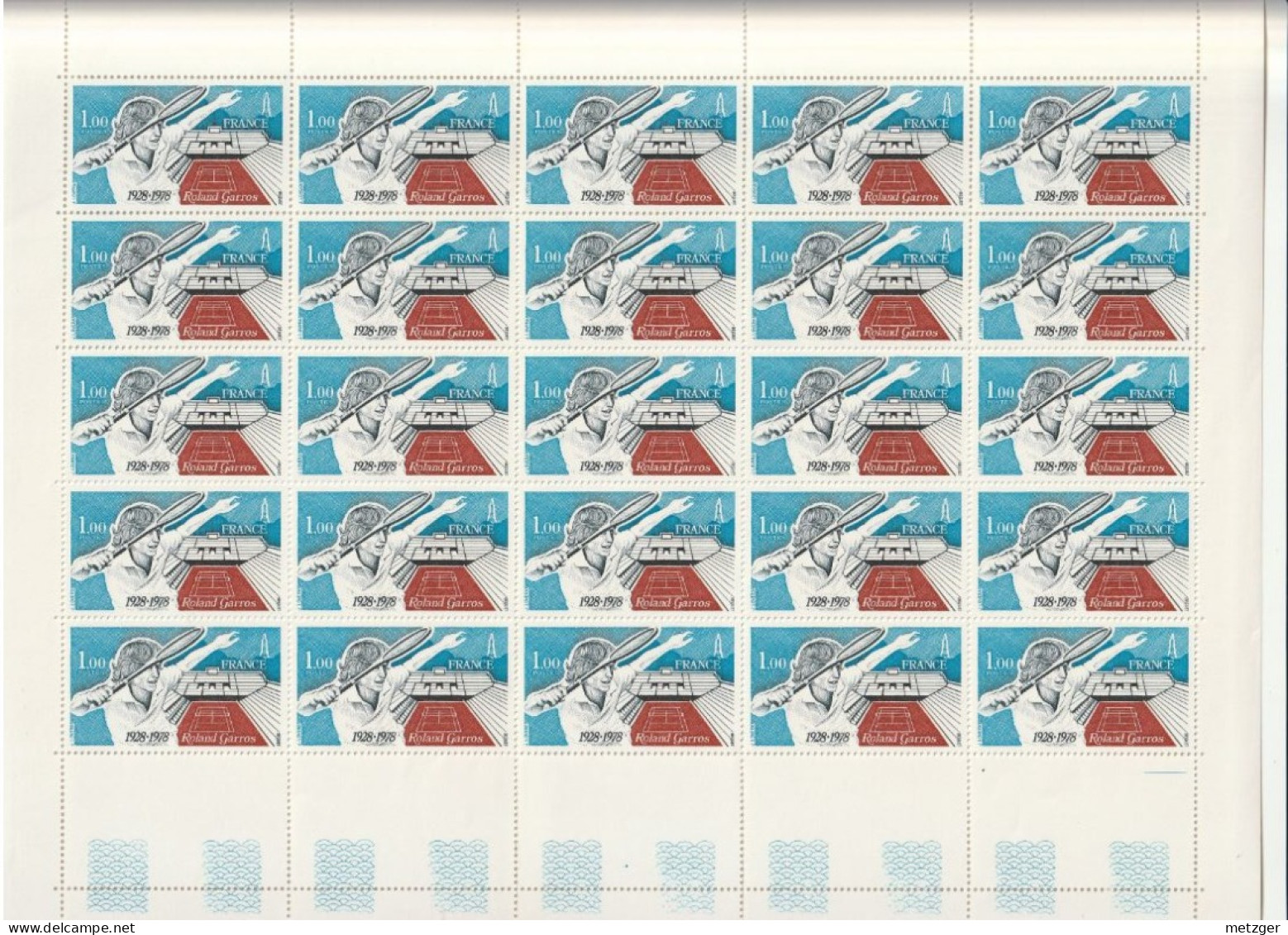 Feuille Complète De 25 Timbres Du N° 2012 Roland Garros. - Feuilles Complètes