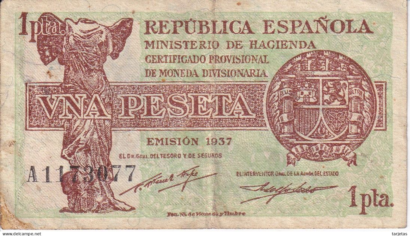 BILLETE DE ESPAÑA DE 1 PTA DEL AÑO 1937 SERIE A  (BANKNOTE) - 1-2 Pesetas