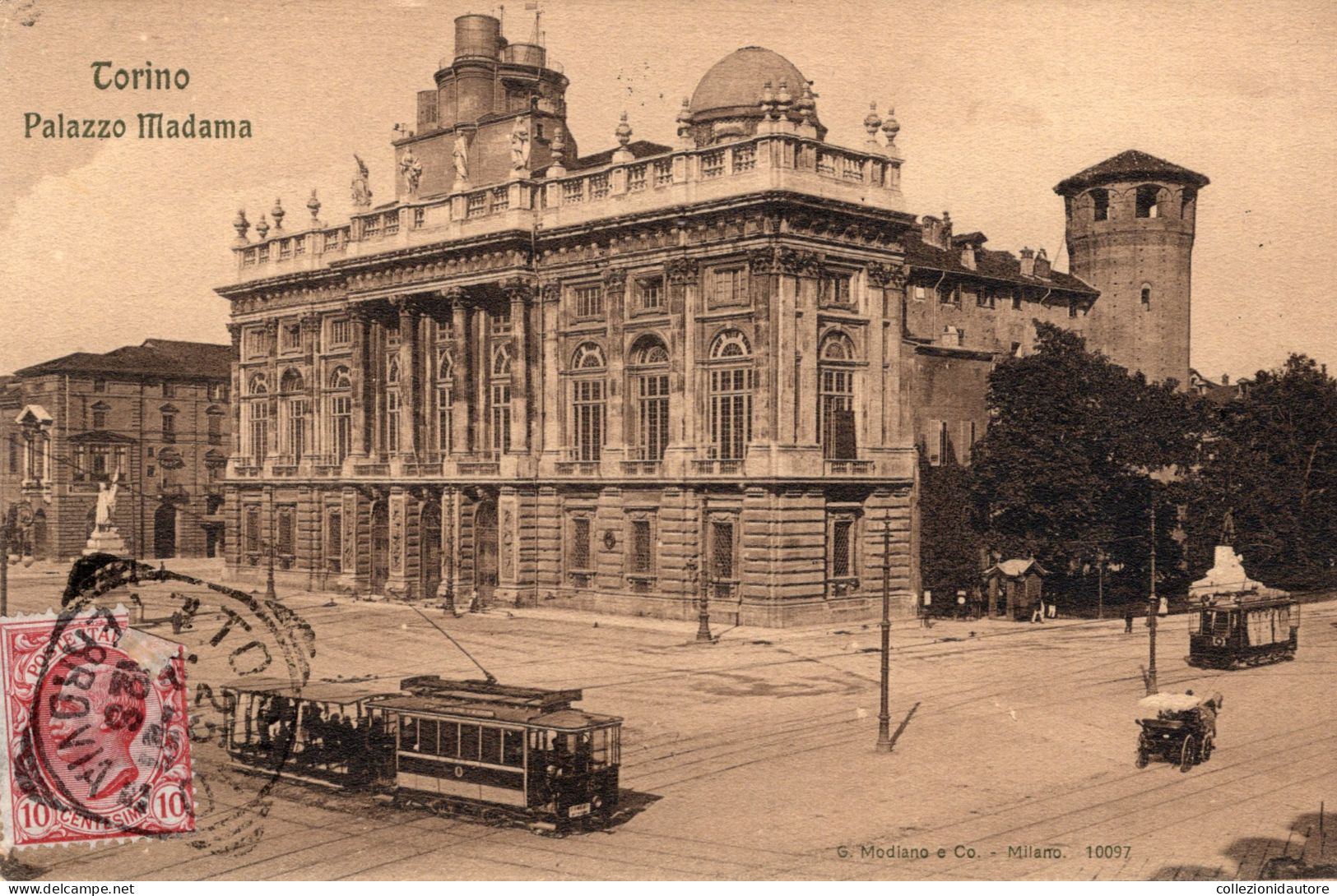 TORINO - PALAZZO MADAMA - MOVIMENTATA DA FILOBUS E CARROZZE - CARTOLINA FP SPEDITA NEL 1907 - Palazzo Madama