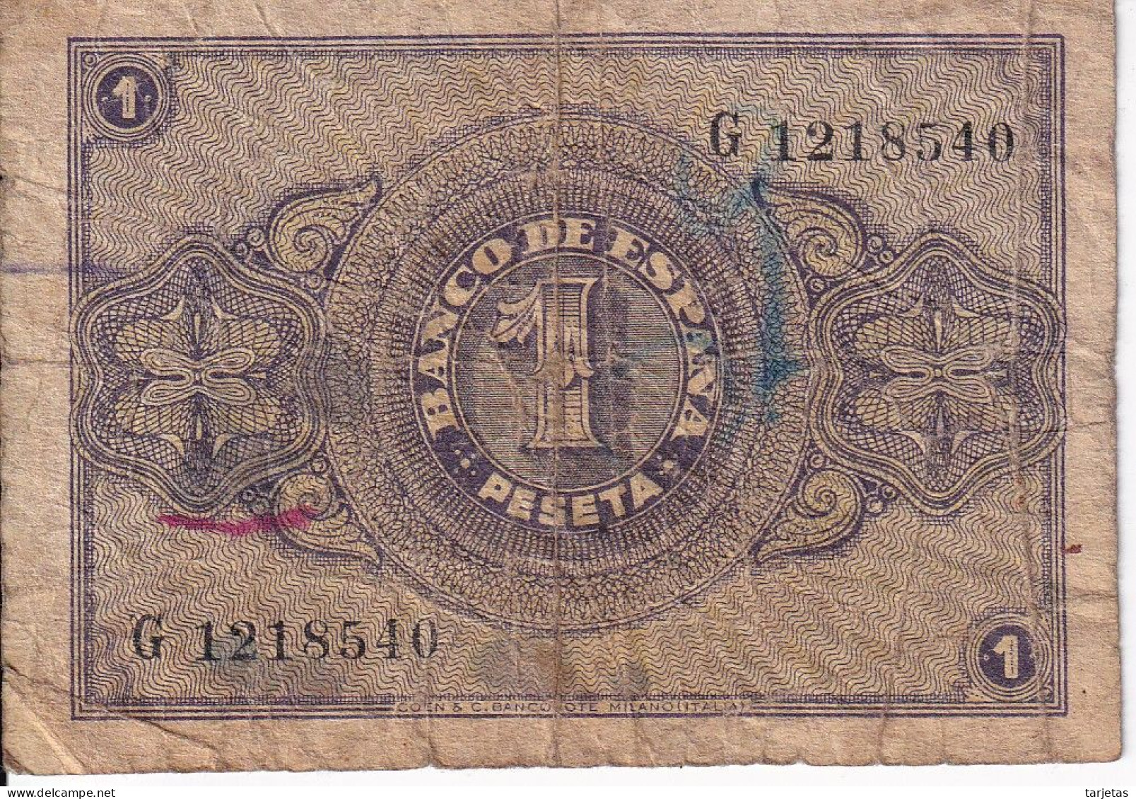 BILLETE DE 1 PESETA DE BURGOS DEL 28 DE FEBRERO DEL AÑO 1938 SERIE G (RARO) (BANKNOTE) - 1-2 Pesetas