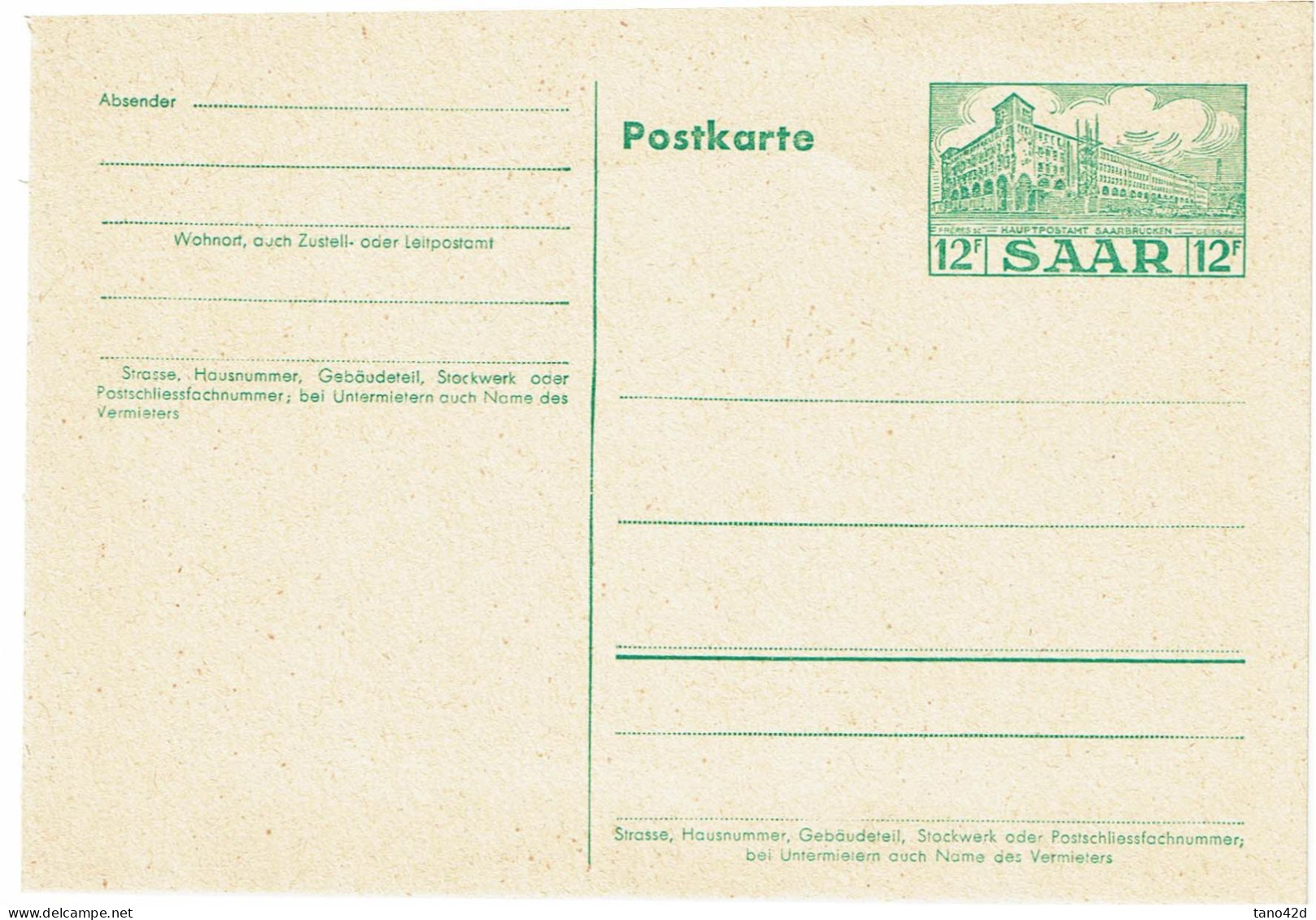 REF LDR17B - SARRE EP CP 12f NEUVE - Postal  Stationery