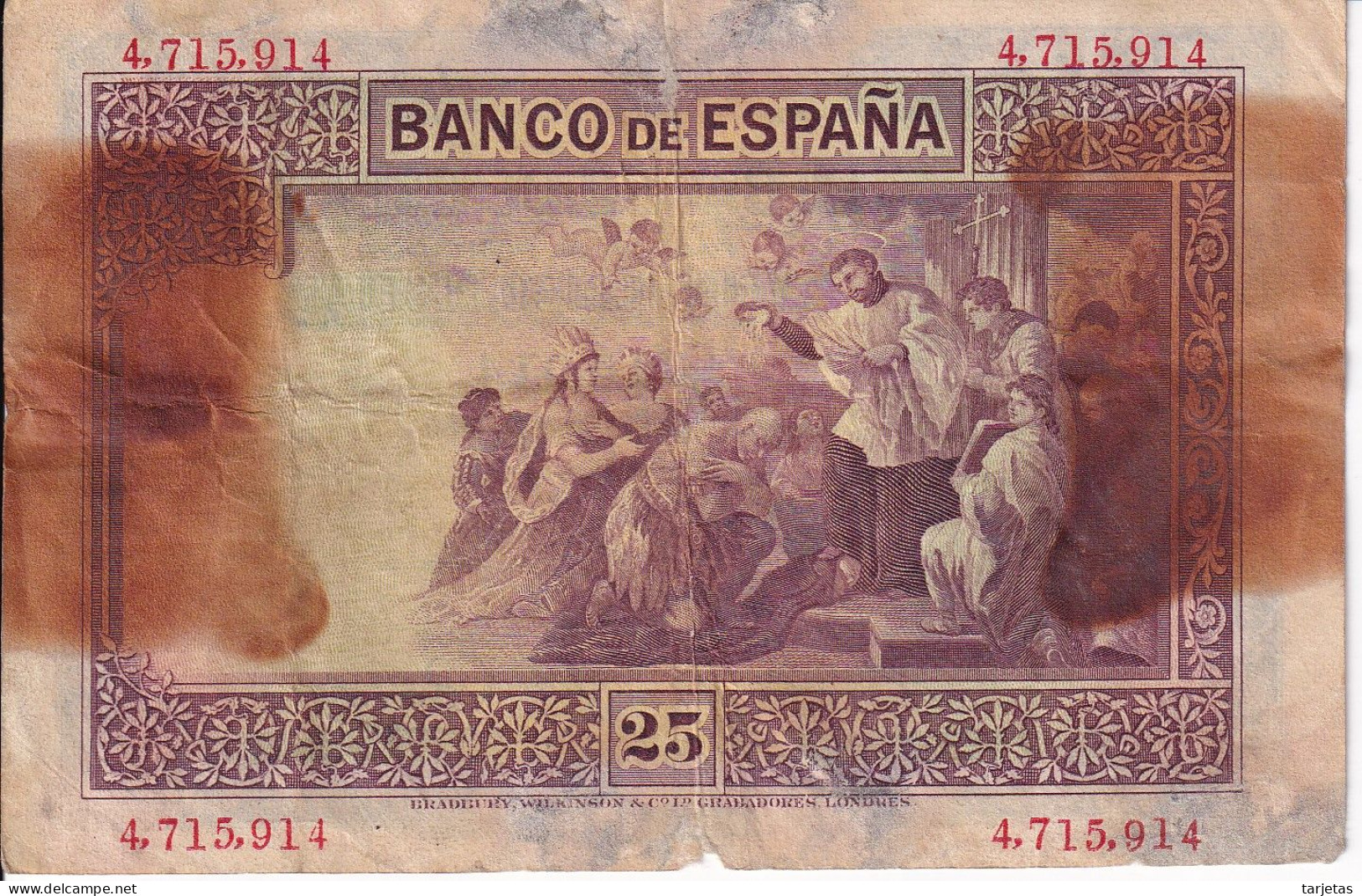 BILLETE DE ESPAÑA DE 25 PTAS DEL AÑO 1926 SIN SERIE  (BANKNOTE) - 1-2-5-25 Peseten