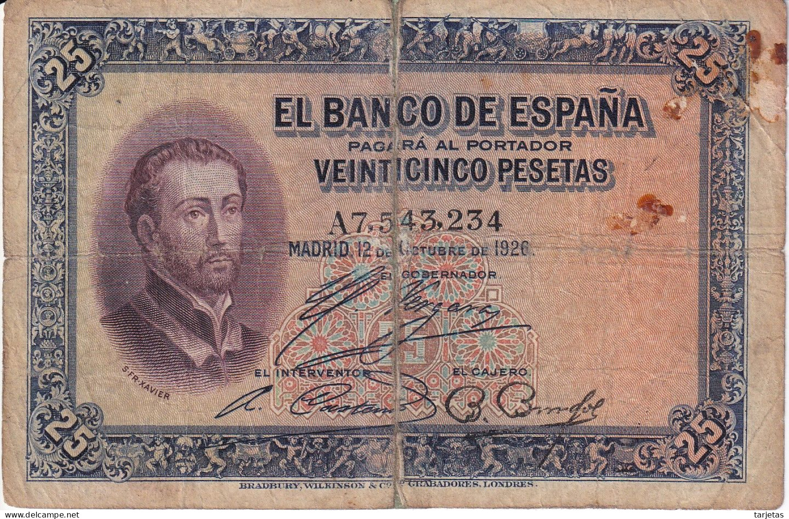 BILLETE DE ESPAÑA DE 25 PTAS DEL AÑO 1926 SERIE A (BANKNOTE) - 1-2-5-25 Pesetas